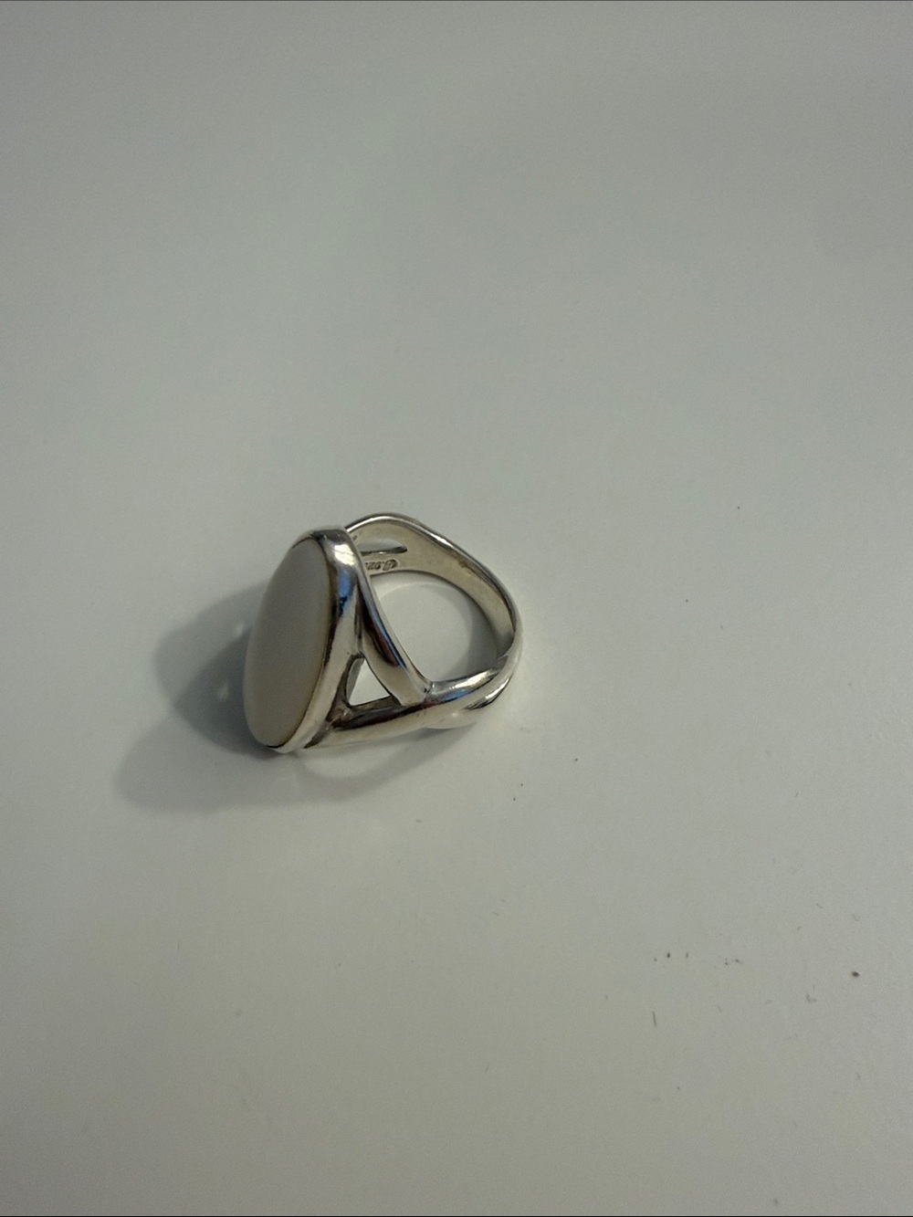 Sterling Silver White Oval Signet Ring